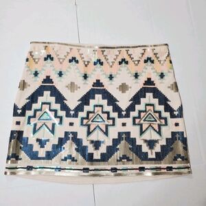 EXPRESS Aztec Tribal Sequined Mini Skirt Size M